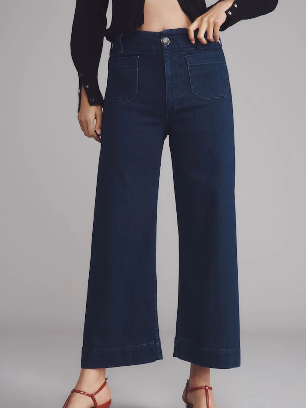 Anthropologie the Colette denim cropped wide-leg jeans by Maeve